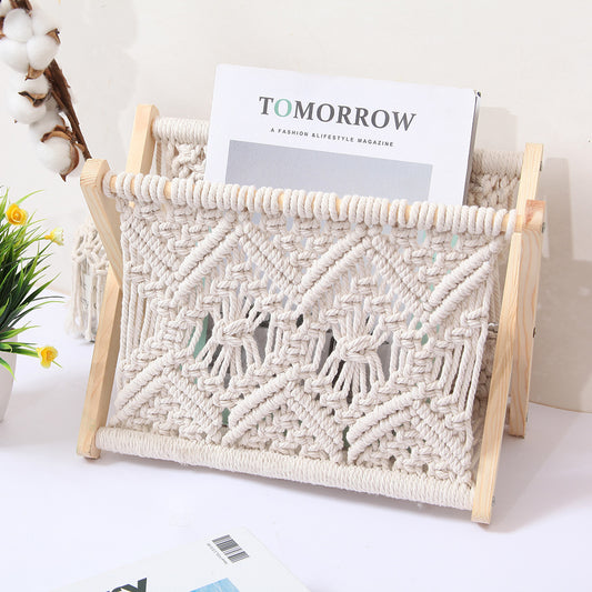 Foldable Macramé Storage Basket for Yarn, Books & Crafts