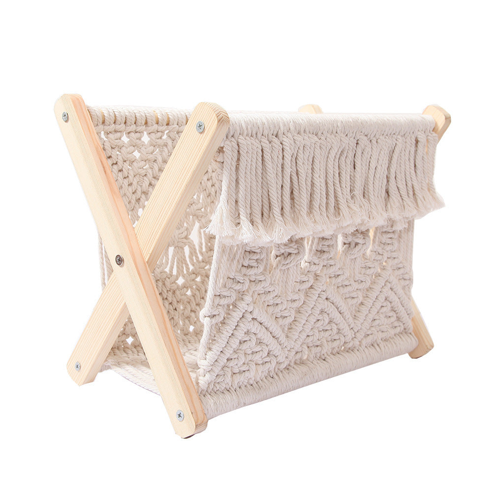 Foldable Macramé Storage Basket for Yarn, Books & Crafts