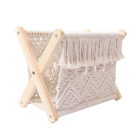 Foldable Macramé Storage Basket for Yarn, Books & Crafts