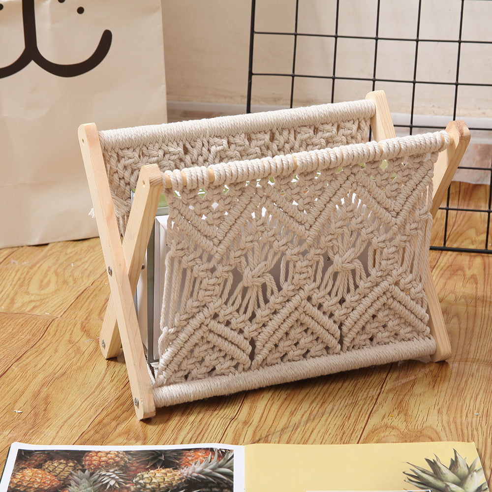 Foldable Macramé Storage Basket for Yarn, Books & Crafts
