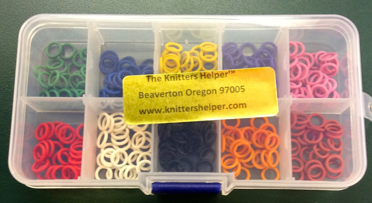 Complete set of Small Stitch Markers! 10 different colors! 300 Stitch Markers!! Comes in plastic storage box! 5mm OD