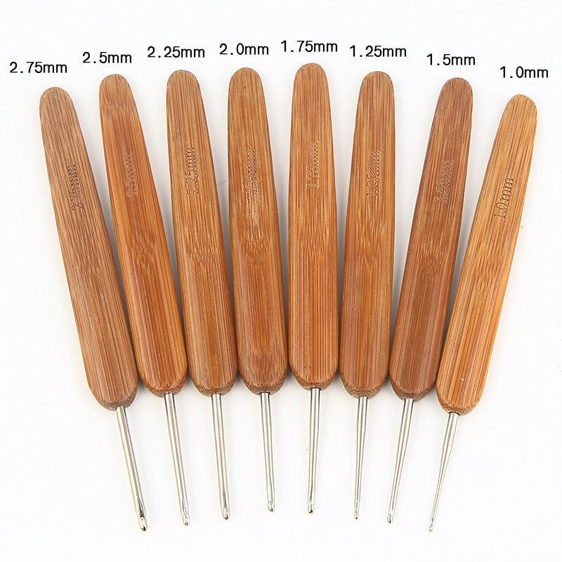 8-Piece Bamboo Crochet Hook Set – 1.0mm to 2.75mm
